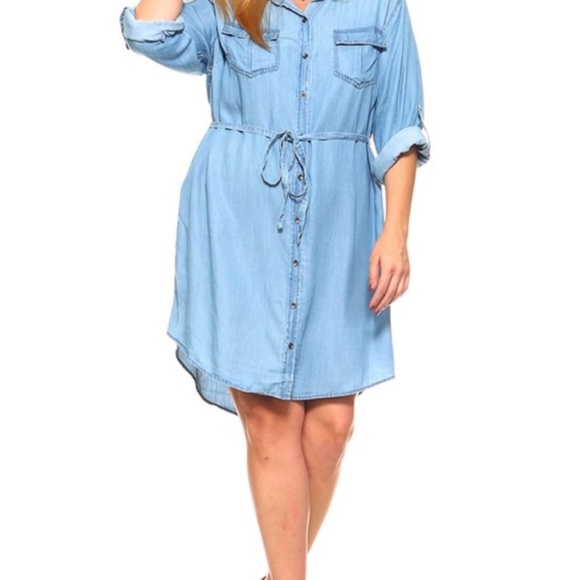 Plus Size Denim Shirt Dress - Picture 5 of 5